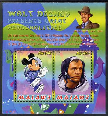 Malawi 2009 Walt Disney Presents Great Personalities - Neil Armstrong perf sheetlet containing 2 values unmounted mint