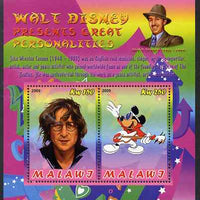 Malawi 2009 Walt Disney Presents Great Personalities - John Lennon perf sheetlet containing 2 values unmounted mint
