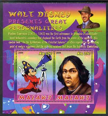 Malawi 2009 Walt Disney Presents Great Personalities - Copernicus perf sheetlet containing 2 values unmounted mint