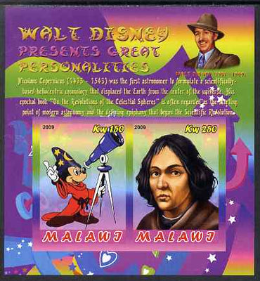 Malawi 2009 Walt Disney Presents Great Personalities - Copernicus imperf sheetlet containing 2 values unmounted mint