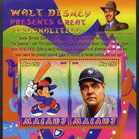 Malawi 2009 Walt Disney Presents Great Personalities - Babe Ruth perf sheetlet containing 2 values unmounted mint