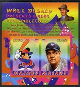 Malawi 2009 Walt Disney Presents Great Personalities - Babe Ruth imperf sheetlet containing 2 values unmounted mint