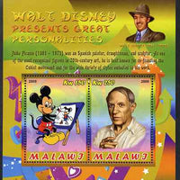 Malawi 2009 Walt Disney Presents Great Personalities - Pablo Picasso perf sheetlet containing 2 values unmounted mint