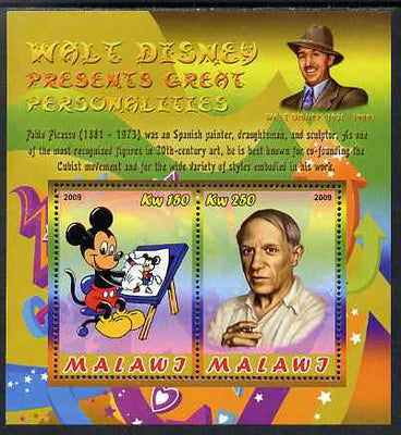 Malawi 2009 Walt Disney Presents Great Personalities - Pablo Picasso perf sheetlet containing 2 values unmounted mint