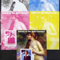 Angola 2002 Salute to the 20th Century #01 s/sheet - Elvis & Nude by Renoir - the set of 5 imperf progressive proofs comprising the 4 individual colours plus all 4-colour composite, unmounted mint