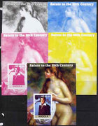 Angola 2002 Salute to the 20th Century #01 s/sheet - Elvis & Nude by Renoir - the set of 5 imperf progressive proofs comprising the 4 individual colours plus all 4-colour composite, unmounted mint