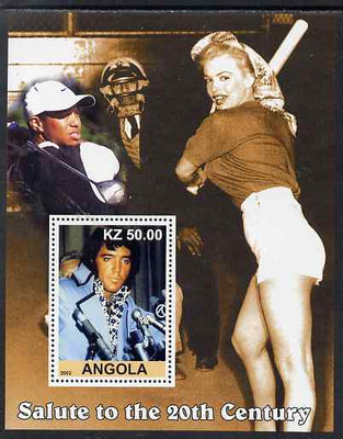 Angola 2002 Salute to the 20th Century #10 perf s/sheet - Elvis, Marilyn & Tiger Woods, unmounted mint. Note this item is privately produced and is offered purely on its thematic appeal