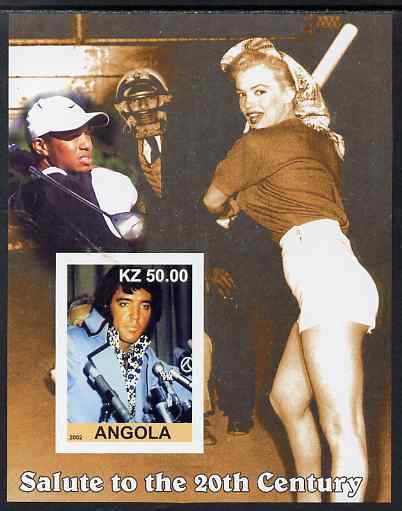 Angola 2002 Salute to the 20th Century #10 imperf s/sheet - Elvis, Marilyn & Tiger Woods, unmounted mint. Note this item is privately produced and is offered purely on its thematic appeal