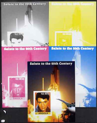 Angola 2002 Salute to the 20th Century #11 s/sheet - Elvis, Concorde & Space Shuttle - the set of 5 imperf progressive proofs comprising the 4 individual colours plus all 4-colour composite, unmounted mint