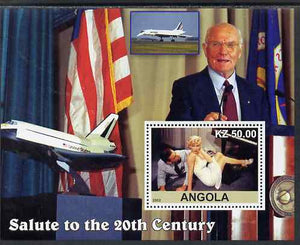 Angola 2002 Salute to the 20th Century #16 perf s/sheet - Marilyn, John Glenn & Space Shuttle, unmounted mint. Note this item is privately produced and is offered purely on its thematic appeal