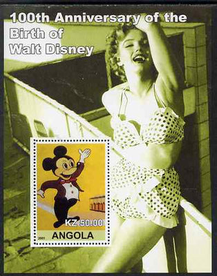 Angola 2001 Birth Centenary of Walt Disney #05 perf s/sheet - Mickey Mouse & Marilyn, unmounted mint. Note this item is privately produced and is offered purely on its thematic appeal
