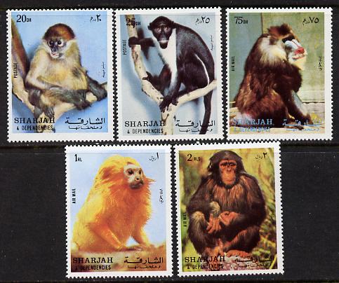 Sharjah 1972 Monkeys set of 5 unmounted mint (Mi 1012-16A)
