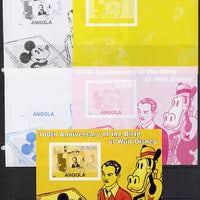 Angola 2001 Birth Centenary of Walt Disney #01 s/sheet - Disney & various characters - the set of 5 imperf progressive proofs comprising the 4 individual colours plus all 4-colour composite, unmounted mint