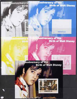 Angola 2001 Birth Centenary of Walt Disney #07 s/sheet - Disney & Elvis - the set of 5 imperf progressive proofs comprising the 4 individual colours plus all 4-colour composite, unmounted mint