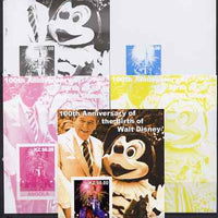 Angola 2001 Birth Centenary of Walt Disney #10 s/sheet - Disneyland Fireworks & Ronald Reagan - the set of 5 imperf progressive proofs comprising the 4 individual colours plus all 4-colour composite, unmounted mint