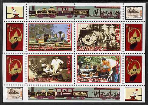 Angola 1999 Walt Disney's Railroad History #1 perf sheetlet containing 4 values unmounted mint