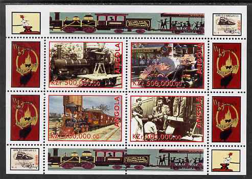 Angola 1999 Walt Disney's Railroad History #2 perf sheetlet containing 4 values unmounted mint