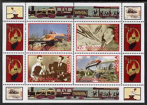 Angola 1999 Walt Disney's Railroad History #3 perf sheetlet containing 4 values unmounted mint