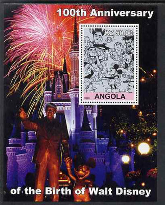 Angola 2002 Birth Centenary of Walt Disney #06 perf s/sheet - Characters incl Charlie Chaplin & Disneyland Fireworks, unmounted mint. Note this item is privately produced and is offered purely on its thematic appeal