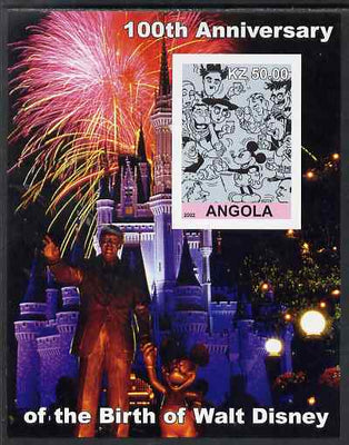 Angola 2002 Birth Centenary of Walt Disney #06 imperf s/sheet - Characters incl Charlie Chaplin & Disneyland Fireworks, unmounted mint. Note this item is privately produced and is offered purely on its thematic appeal