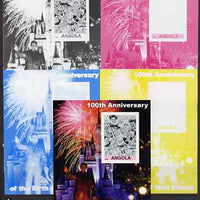 Angola 2002 Birth Centenary of Walt Disney #06 s/sheet - Characters incl Charlie Chaplin & Disneyland Fireworks - the set of 5 imperf progressive proofs comprising the 4 individual colours plus all 4-colour composite, unmounted mint