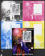 Angola 2002 Birth Centenary of Walt Disney #06 s/sheet - Characters incl Charlie Chaplin & Disneyland Fireworks - the set of 5 imperf progressive proofs comprising the 4 individual colours plus all 4-colour composite, unmounted mint