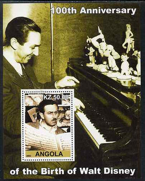 Angola 2002 Birth Centenary of Walt Disney #07 perf s/sheet - Disney reading sheet music & at the Piano, unmounted mint. Note this item is privately produced and is offered purely on its thematic appeal