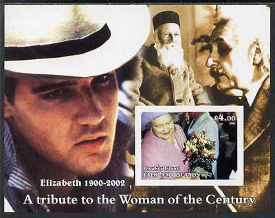 Bleaker Island (Falkland Islands) 2002 A Tribute to the Woman of the Century #5 Queen Mother imperf souvenir sheet unmounted mint (Also shows Einstein, Henri Dunant & Elvis). Note this item is privately produced and is offered pur……Details Below