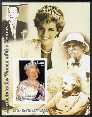 Westpoint Island (Falkland Islands) 2002 A Tribute to the Woman of the Century #1 Queen Mother imperf souvenir sheet unmounted mint (Also shows Diana, Einstein, Walt Disney & Akbert Schweitzer). Note this item is privately produce……Details Below