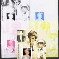 Westpoint Island (Falkland Islands) 2002 A Tribute to the Woman of the Century #1 Queen Mother souvenir sheet (Also shows Diana, Einstein, Walt Disney & Albert Schweitzer) - the set of 5 imperf progressive proofs comprising the 4 ……Details Below