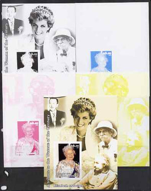 Westpoint Island (Falkland Islands) 2002 A Tribute to the Woman of the Century #1 Queen Mother souvenir sheet (Also shows Diana, Einstein, Walt Disney & Albert Schweitzer) - the set of 5 imperf progressive proofs comprising the 4 ……Details Below