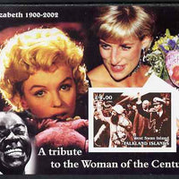West Swan Island (Falkland Islands) 2002 A Tribute to the Woman of the Century #1 Queen Mother imperf souvenir sheet unmounted mint (Also shows Marilyn, Diana & Satchmo)