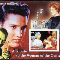 West Swan Island (Falkland Islands) 2002 A Tribute to the Woman of the Century #2 Queen Mother imperf souvenir sheet unmounted mint (Also shows Elvis & Satchmo). Note this item is privately produced and is offered purely on its th……Details Below