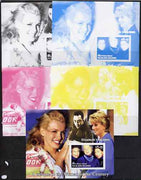 West Swan Island (Falkland Islands) 2002 A Tribute to the Woman of the Century #3 Queen Mother souvenir sheet (Also shows Diana & Marilyn) - the set of 5 imperf progressive proofs comprising the 4 individual colours plus all 4-col……Details Below