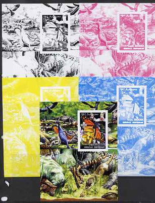 Somalia 2002 Butterflies, Orchids & Fungi #1 m/sheet with Scout Logo & various animals in background - the set of 5 imperf progressive proofs comprising the 4 individual colours plus all 4-colour composite, unmounted mint