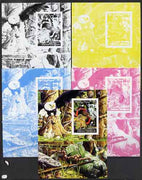 Somalia 2002 Butterflies, Orchids & Fungi #2 m/sheet with Scout Logo & various animals in background - the set of 5 imperf progressive proofs comprising the 4 individual colours plus all 4-colour composite, unmounted mint