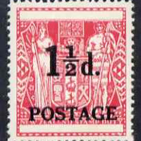 New Zealand 1950 Surcharged 1.5d on undenominated Postal Fiscal Arms stamp unmounted mint SG 700