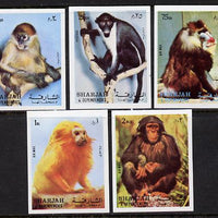 Sharjah 1972 Monkeys imperf set of 5 unmounted mint (Mi 1012-16B)