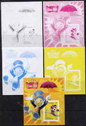 Somalia 2007 Disney - China 2008 Stamp Exhibition #06 m/sheet featuring Minny Mouse & Jiminy Cricket - the set of 5 imperf progressive proofs comprising the 4 individual colours plus all 4-colour composite, unmounted mint