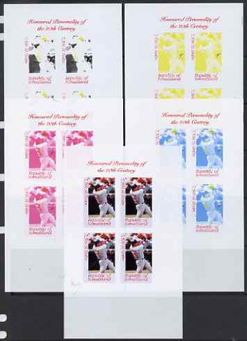 Somaliland 2000 Honoured Personality of the 20th Century - Mark McGuire sheetlet containing 4 values - the set of 5 imperf progressive proofs comprising 2, 3 and all 4-colour composites, unmounted mint