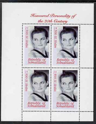Somaliland 2000 Honoured Personality of the 20th Century - Princess Diana perf sheetlet containing 4 values, unmounted mint. Note this item is privately produced and is offered purely on its thematic appeal