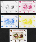 Comoro Islands 2008 Entomologists & Butterflies #3 Louis Agassiz individual deluxe sheet - the set of 5 imperf progressive proofs comprising the 4 individual colours plus all 4-colour composite, unmounted mint