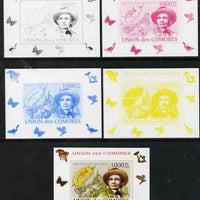 Comoro Islands 2008 Entomologists & Butterflies #5 Jean Henri Fabre individual deluxe sheet - the set of 5 imperf progressive proofs comprising the 4 individual colours plus all 4-colour composite, unmounted mint