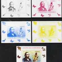 Comoro Islands 2008 Ornithologists & Birds #6 John Gould 1,000f individual deluxe sheet - the set of 5 imperf progressive proofs comprising the 4 individual colours plus all 4-colour composite, unmounted mint