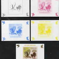 Guinea - Bissau 2009 Butterflies & Flowers #1 individual deluxe sheet - the set of 5 imperf progressive proofs comprising the 4 individual colours plus all 4-colour composite, unmounted mint