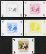 Guinea - Bissau 2009 Butterflies & Flowers #1 individual deluxe sheet - the set of 5 imperf progressive proofs comprising the 4 individual colours plus all 4-colour composite, unmounted mint