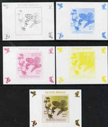 Guinea - Bissau 2009 Butterflies & Flowers #2 individual deluxe sheet - the set of 5 imperf progressive proofs comprising the 4 individual colours plus all 4-colour composite, unmounted mint