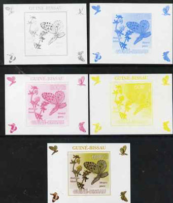 Guinea - Bissau 2009 Butterflies & Flowers #2 individual deluxe sheet - the set of 5 imperf progressive proofs comprising the 4 individual colours plus all 4-colour composite, unmounted mint