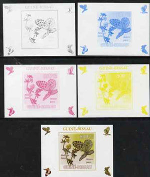 Guinea - Bissau 2009 Butterflies & Flowers #2 individual deluxe sheet - the set of 5 imperf progressive proofs comprising the 4 individual colours plus all 4-colour composite, unmounted mint