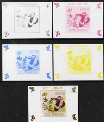 Guinea - Bissau 2009 Butterflies & Flowers #3 individual deluxe sheet - the set of 5 imperf progressive proofs comprising the 4 individual colours plus all 4-colour composite, unmounted mint